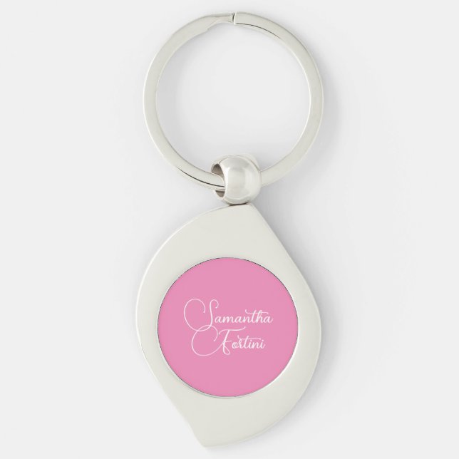 Beruflich minimalistischer Handschriftname pink Schlüsselanhänger (Vorderseite)