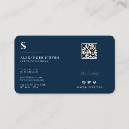 Beruflich Mit Monogramm QR Planin Navy Blue Visitenkarte
