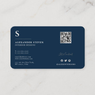 Beruflich Mit Monogramm QR Planin Navy Blue Visitenkarte