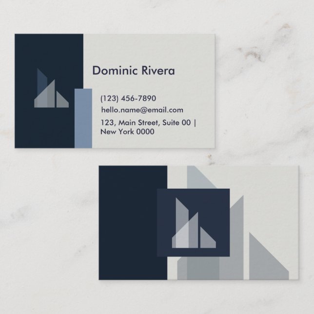 Beruflich Modern Geometric Sleek Navy Blue Gray Visitenkarte (Vorne/Hinten)