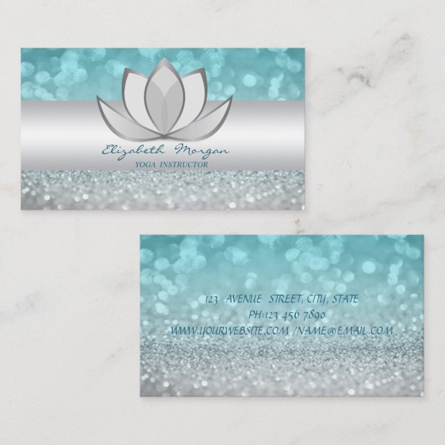 Beruflich Modern Glittery Bokeh Silver Lotus Visitenkarte (Vorne/Hinten)