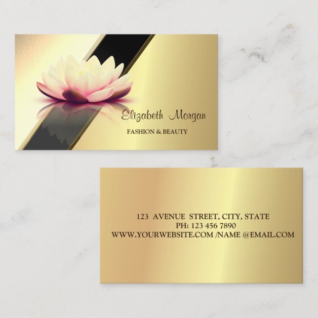 Beruflich Modern Gold Geometric Lotus Blume Visitenkarte (Vorne/Hinten)