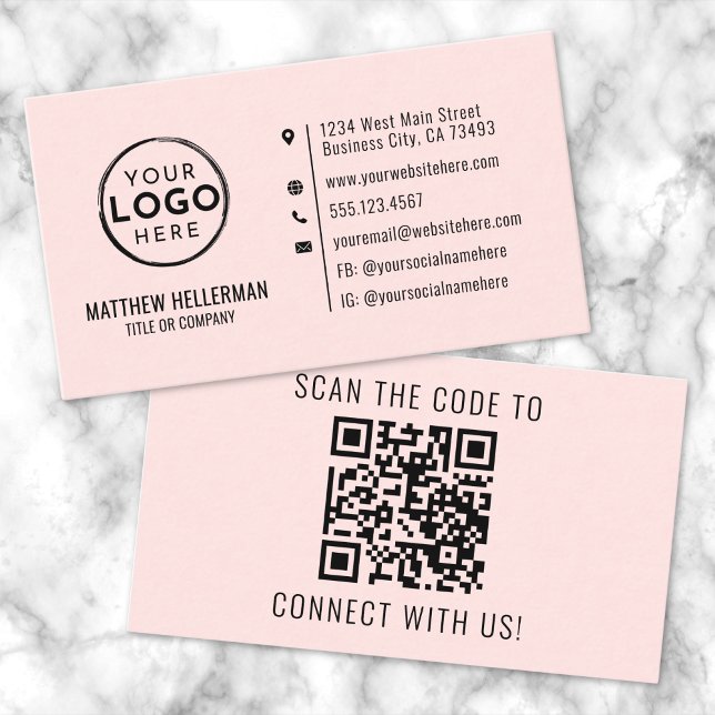 Beruflich-Modern-Logo für Minimalistischen QR-Code Visitenkarte (Professional Modern Minimalist QR Code Logo Pink Business Card)