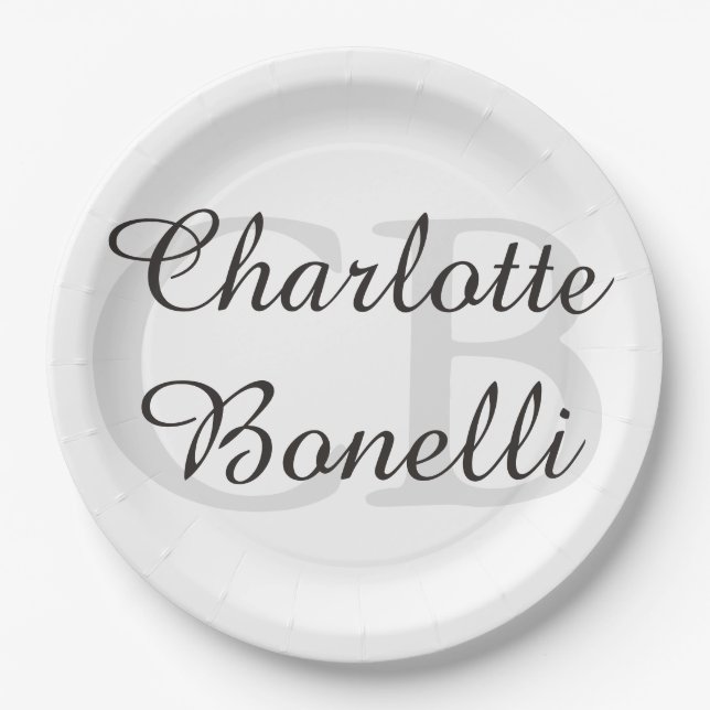 Beruflich Modern-Monogramm-Name Minimalistisch Pappteller (Vorderseite)