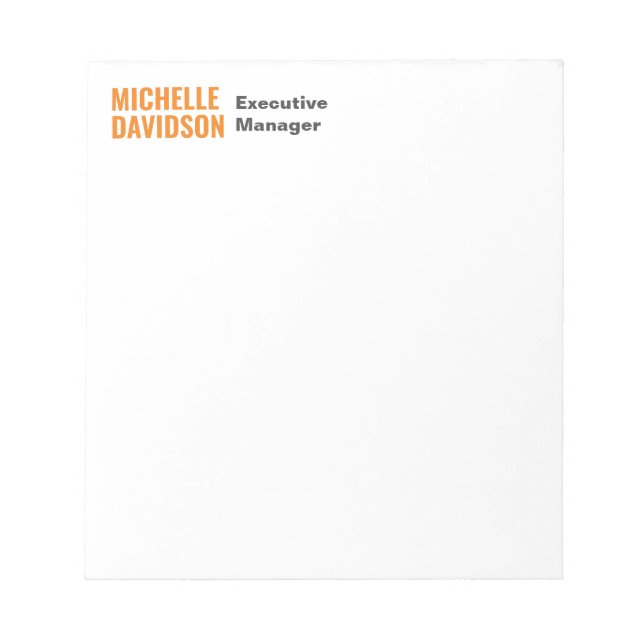Beruflich Modern Orange White Minimalistisch Schli Notizblock (Vorderseite)
