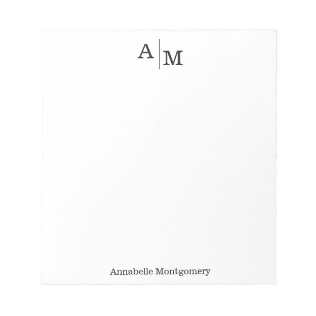 Beruflich Modern Simple Monogram Initial Name Notizblock (Vorderseite)