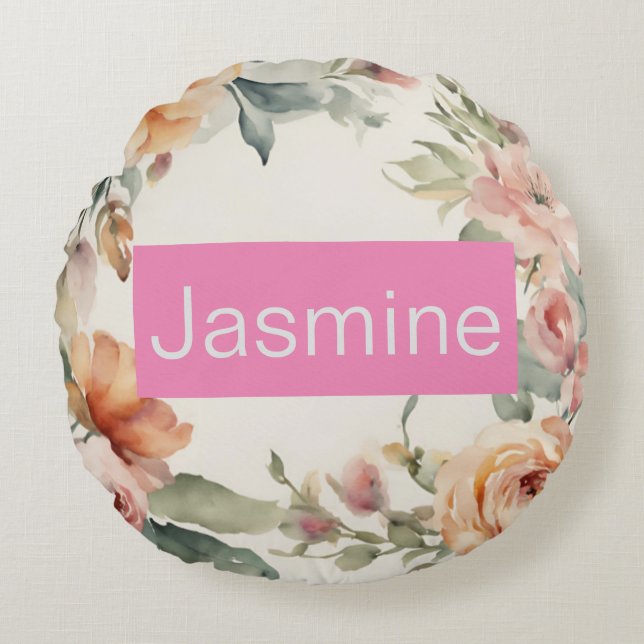 Beruflich Moderne Minimalistische Rose Blumenname Rundes Kissen (Vorderseite)