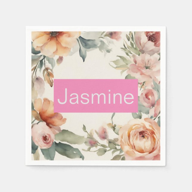 Beruflich Moderne Minimalistische Rose Blumenname Serviette (Vorderseite)