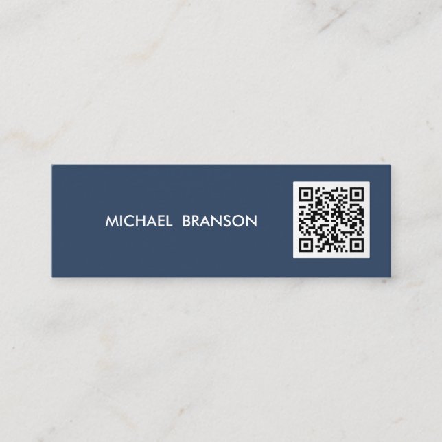 Beruflich Moderner blauer Minimalistischer QR-CODE Mini Visitenkarte (Vorderseite)