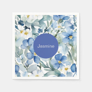 Beruflich Moderner Minimalistischer Blauer Blumenn Serviette