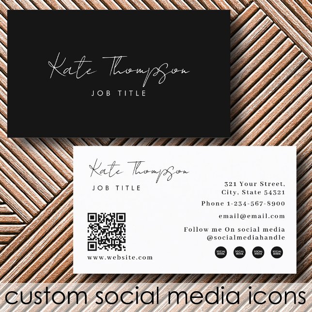 Beruflich Moderner Schwarz-weißer Minimalistischer Visitenkarte (Professional Modern Black White Minimalist QR Code Business Card)