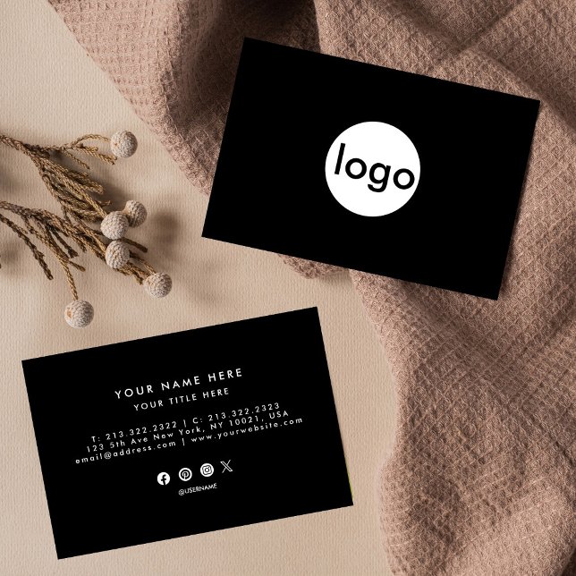 Beruflich Modernes, einfaches Schwarz Minimalistis Visitenkarte (Von Creator hochgeladen)