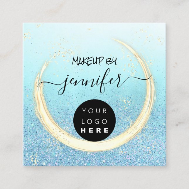 Beruflich Nails Beauty Blue Gold Glitzer Quadratische Visitenkarte (Vorderseite)