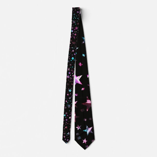 Beruflich Neon Pink Türkis Blue Stars Black Krawatte (Rückseite)