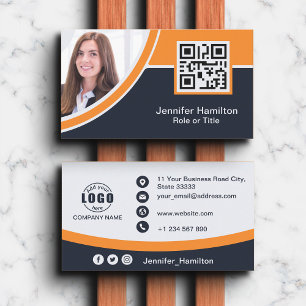 Beruflich Orange hinzufügen Sie Ihr QR-Logo-Foto Visitenkarte
