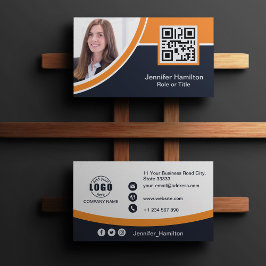Beruflich Orange hinzufügen Sie Ihr QR-Logo-Foto Visitenkarte
