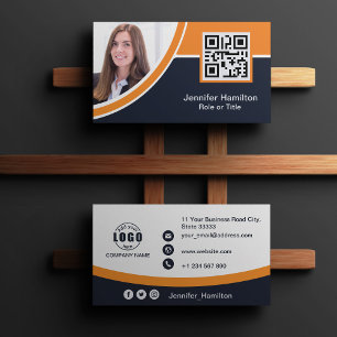 Beruflich Orange hinzufügen Sie Ihr QR-Logo-Foto Visitenkarte