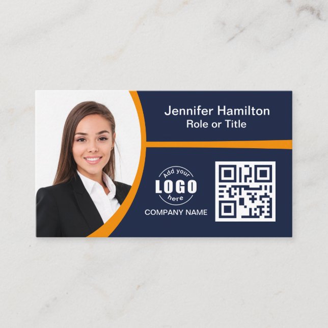 Beruflich Orange hinzufügen Sie Ihren QR-Code für  Visitenkarte (Vorderseite)