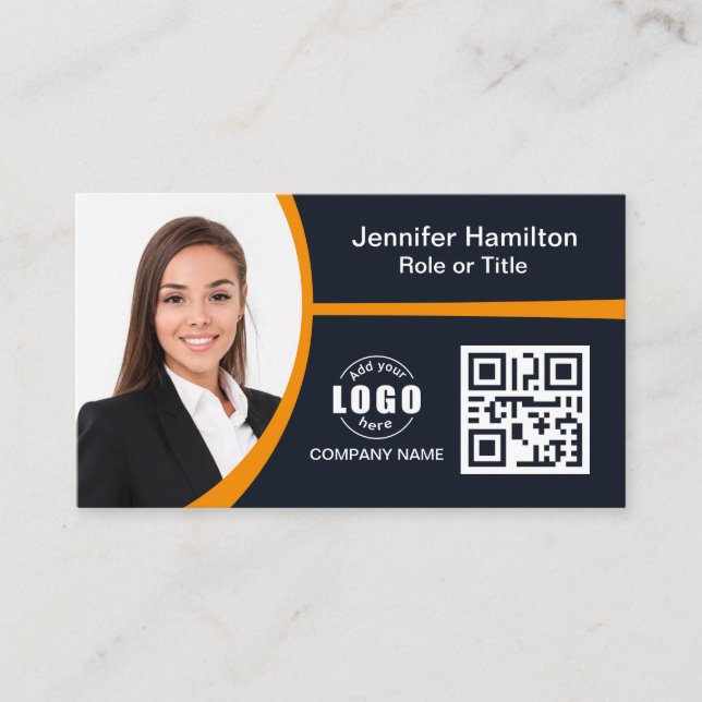 Beruflich Orange hinzufügen Sie Ihren QR-Code für  Visitenkarte (Vorderseite)