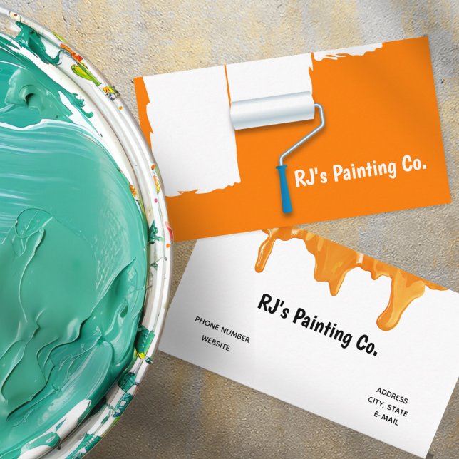 Beruflich Orange White Paint Roller Painter Visitenkarte (Professional Orange White Paint Roller Painter Business Card)