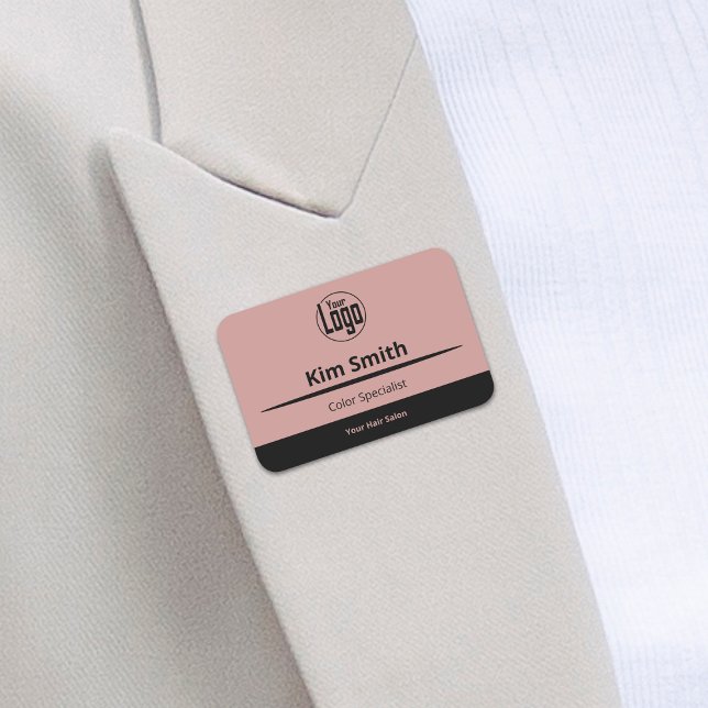 Beruflich-Pink-Schwarz-Logo-Fachbereich Namensschild (Professional Pink Black Logo Expertise Salon Name Tag)