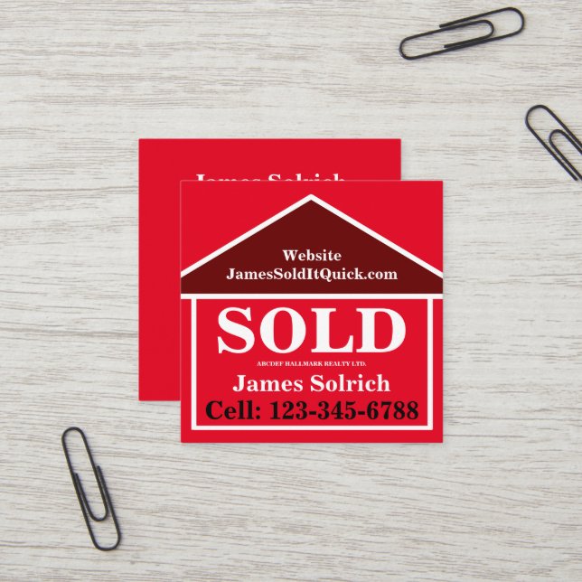 Beruflich Real Anwesen Agent Realtor Broker Bold Quadratische Visitenkarte (Vorderseite/Rückseite Beispiel)