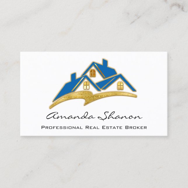 Beruflich Real Anwesen Broker Agent Blue Gold Visitenkarte (Vorderseite)