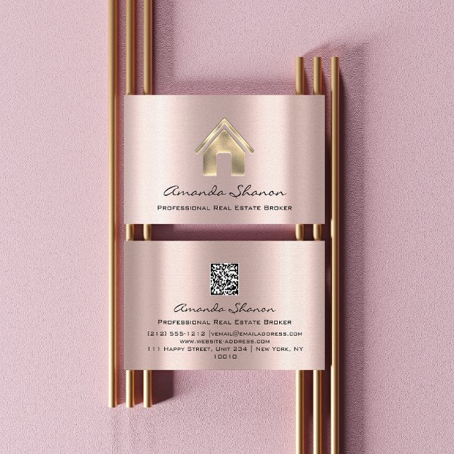 Beruflich Real Anwesen Broker Agent Rose Gold QR Visitenkarte (Professional Real Estate Broker Agent Rose Gold QR Business Card)