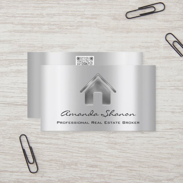 Beruflich Real Anwesen Broker Agent Silver Gray Visitenkarte (Vorderseite/Rückseite Beispiel)