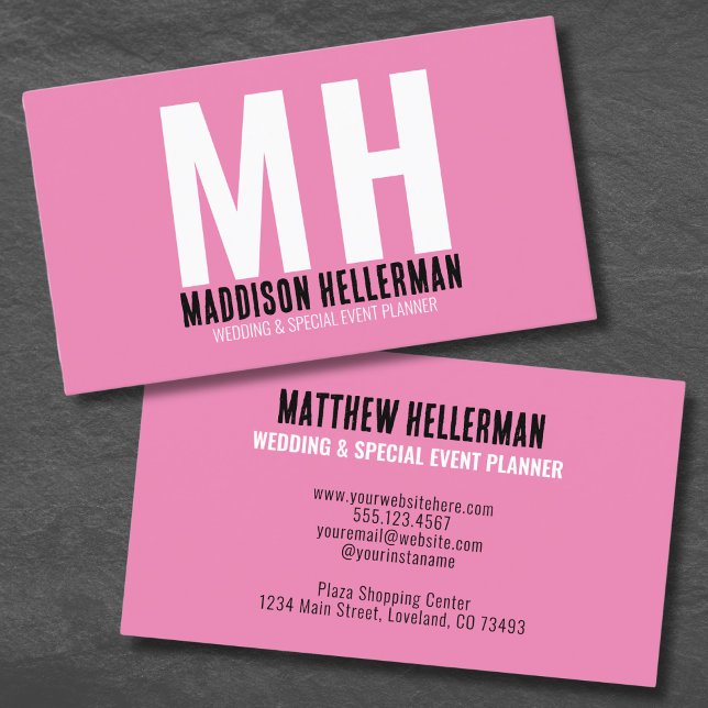 Beruflich rosa Minimalistisch Modern Monogram Visitenkarte (Stylish Girly Pink Minimal Modern Monogram Business Card)