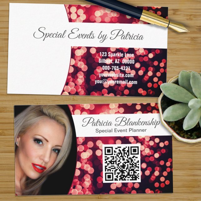 Beruflich Rosy Red Bokeh Custom Foto QR Visitenkarte (Von Creator hochgeladen)