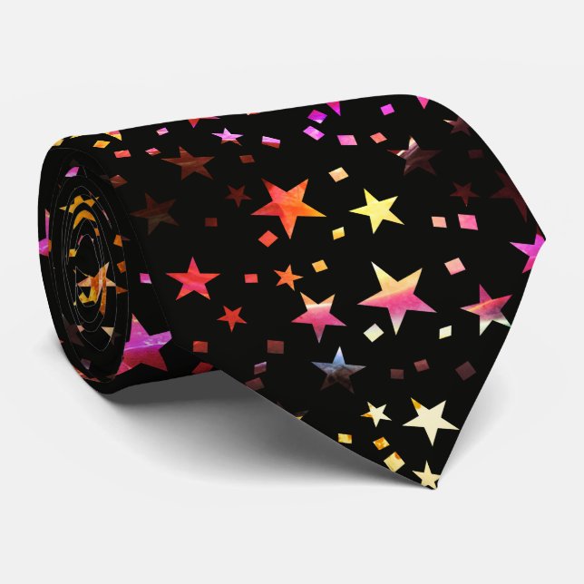 Beruflich Rot-Gelb-Gold-Stars schwarz Krawatte (Gerollt)