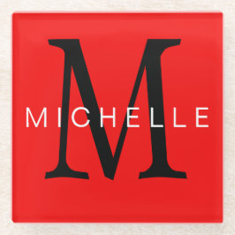 Beruflich-Rot-Monogramm Ihr Name Glasuntersetzer