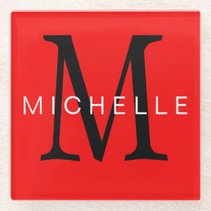 Beruflich-Rot-Monogramm Ihr Name Glasuntersetzer