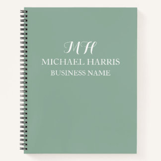Beruflich Sage Green Monogram Initial Business Notizbuch