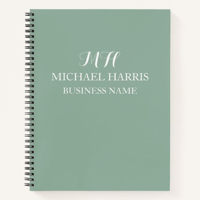 Beruflich Sage Green Monogram Initial Business Notizbuch (Vorderseite)