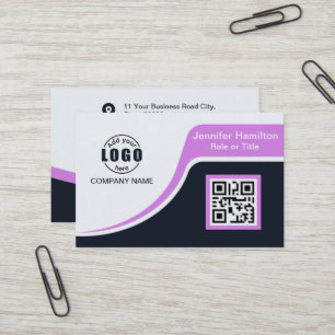 Beruflich Schwarz Lila hinzufügen Sie Ihre Logo-QR Visitenkarte