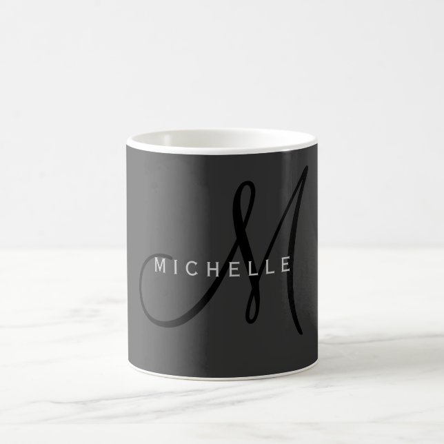 Beruflich Schwarze Monogramm Grau Ihres Namens Kaffeetasse (Mittel)
