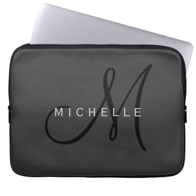 Beruflich Schwarze Monogramm Grau Ihres Namens Laptopschutzhülle (Vorderseite)