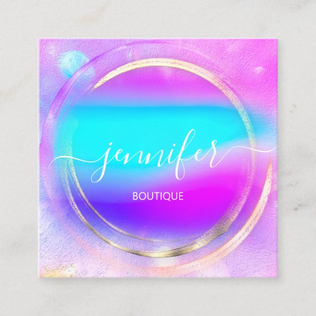 Beruflich Shop Rose Gold Holograph Blue Pink Quadratische Visitenkarte (Vorderseite)