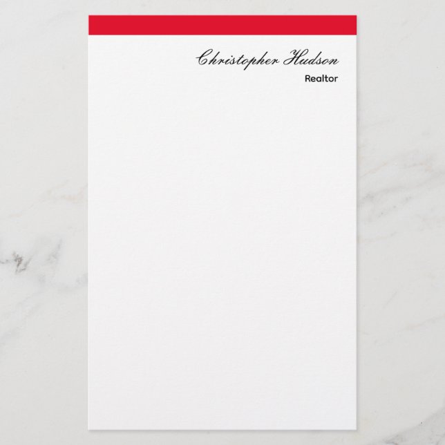 Beruflich Simple Schlicht Real Anwesen Red White Briefpapier (Vorderseite)