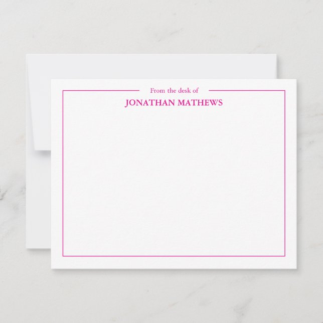 Beruflich Vom Schreibtisch des Square Border Pink Mitteilungskarte (Vorderseite)
