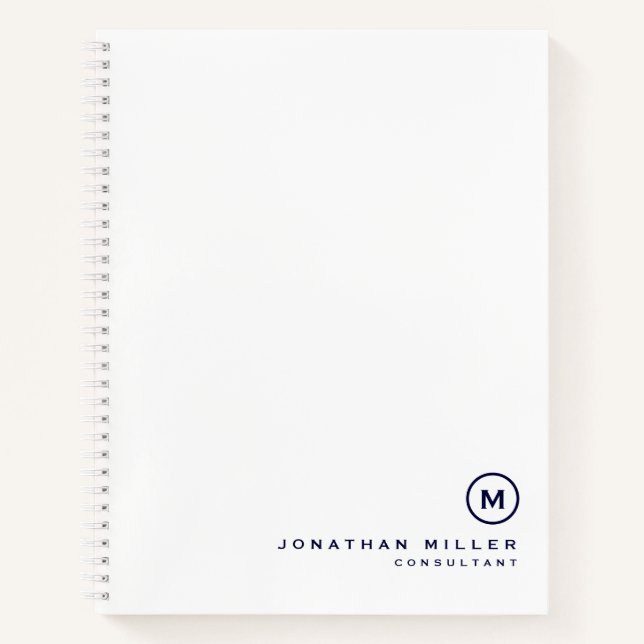 Beruflich-White Navy-Monogramm Notizbuch (Vorderseite)