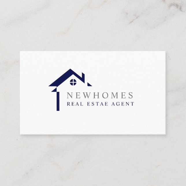 Beruflich Zuhause Real Anwesen Agent Logo Navy Blu Visitenkarte (Vorderseite)