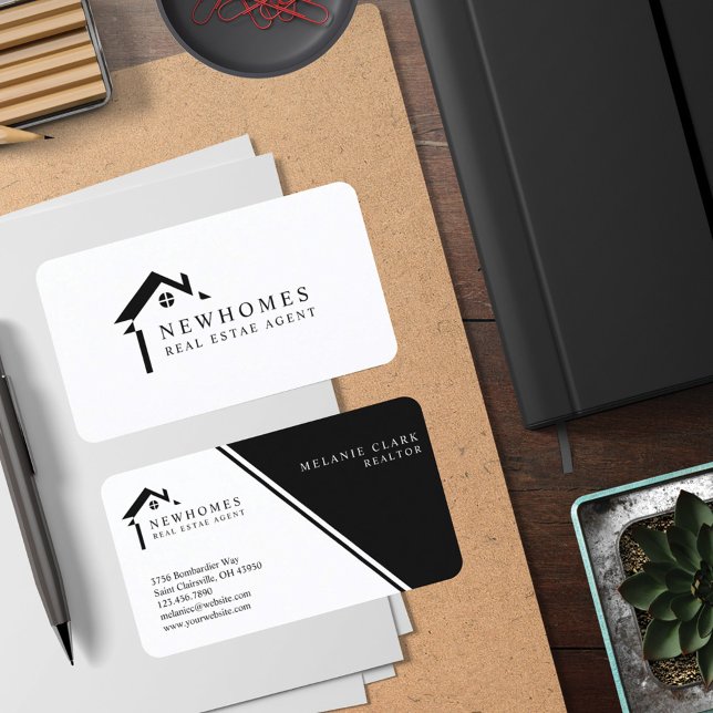 Beruflich Zuhause Real Anwesen Agent Logo Schwarz Visitenkarte (Von Creator hochgeladen)