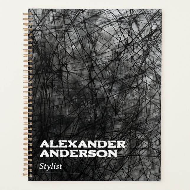 Berufliche Abstrakte Minimal Black Scribble Planer (Vorderseite)