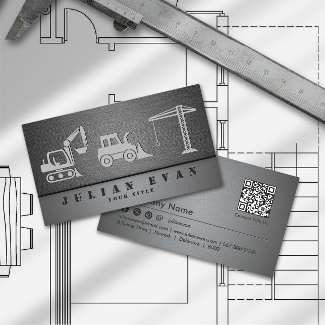 Berufliche Bauausrüstung Visitenkarte (Professional Heavy Construction Equipment Metal Business Card )