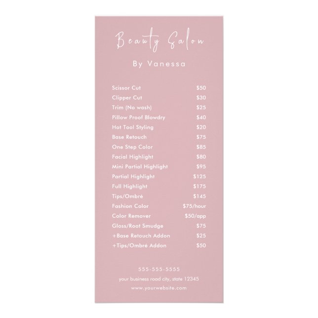 Berufliche Beauty Salon Preislisten Werbekarte (Vorne)