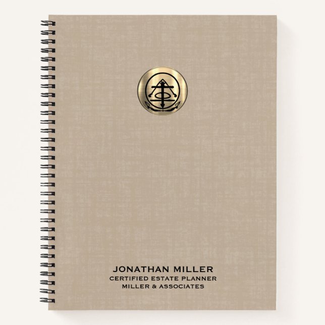 Berufliche Beige-Linen-Print Notizbuch (Vorderseite)