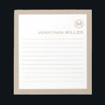 Berufliche Beige Weißes Monogramm Notizblock<br><div class="desc">Ein berufliches Notizblock mit minimalistischem Design in beige-weißer Farbpalette. Benutzerdefiniert,  Initial und Name auf einem einfachen,  weißen Hintergrund,  gerahmt durch einen beigen Rahmen. Personalisieren Sie die Eingabe mit den angegebenen Feldern,  oder wenden Sie sich mit der Schaltfläche 'Nachricht' an den Designer,  um Hilfe zu erhalten.</div>